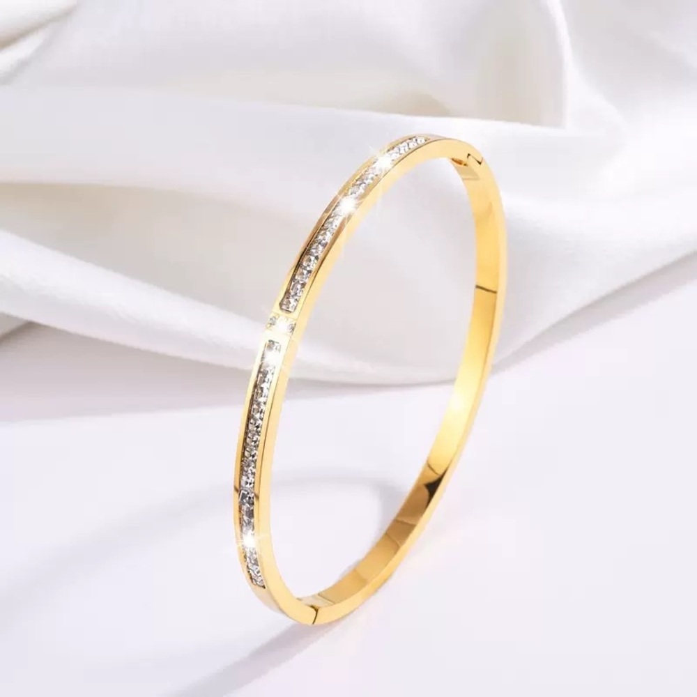 Titanium Steel Diamond-Style Channel Bangle | Tarnish-Free Gold